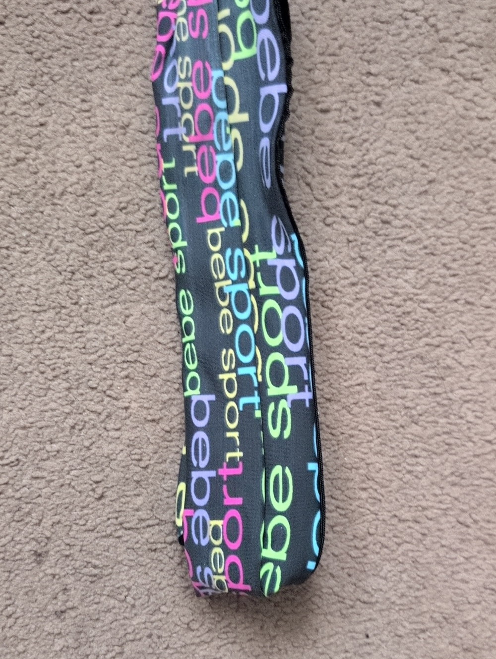 bebe Sport Black headband with Neon Pink Green Blue Logo Print